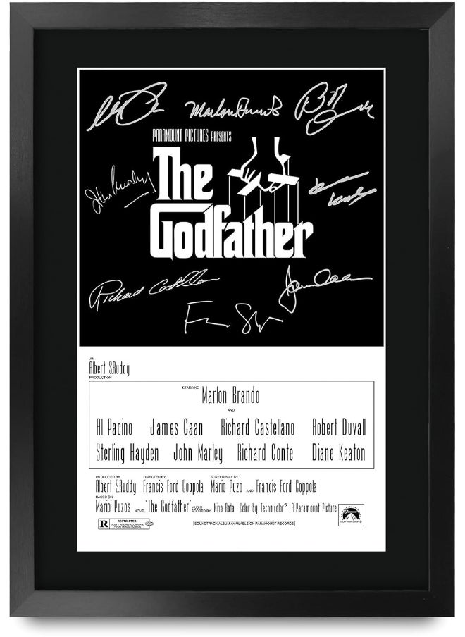 HWC Trading HWC Trading The Godfather Part 1 The Cast Al Pacino Marlon Brando 16 x 12 inch Framed Gifts Printed Poster Signed Autograph Picture for Movie Memorabilia Fans - 16" x 12" Framed  - Image 1
