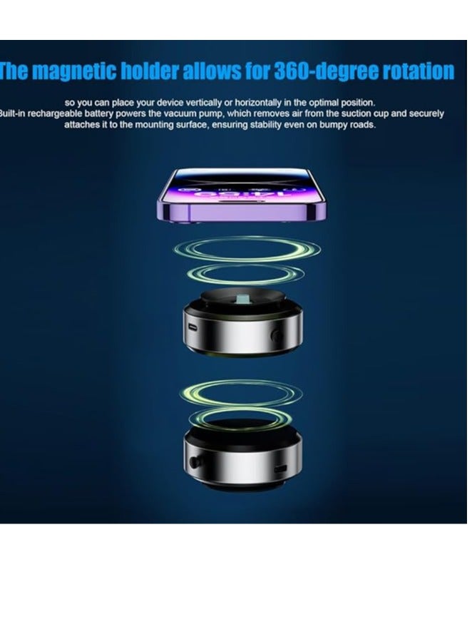 حامل هاتف مغناطيسي للسيارة قابل للتعديل مع كوب شفط كهربائي مغناطيسي لتثبيت الهاتف بدون استخدام اليدين وحامل هاتف مغناطيسي مطور بزاوية 360 درجة للسيارة/الصالة الرياضية/المرآة/السطح الأملس (أسود) - Image 3