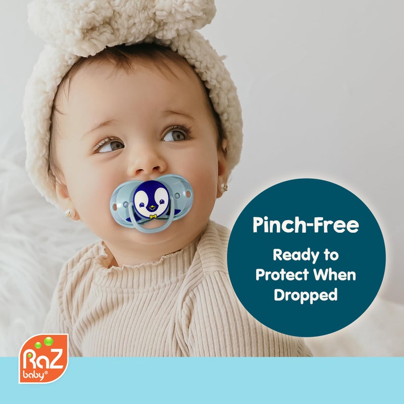 RaZbaby Keep-It-Kleen Baby Pacifier 2-Pack Closes When Dropped - BPA-Free Silicone Orthodontic Nipple, Ideal for Travel, Nipple Stays Clean, 0-36 Months - Grey/Blue - Image 3