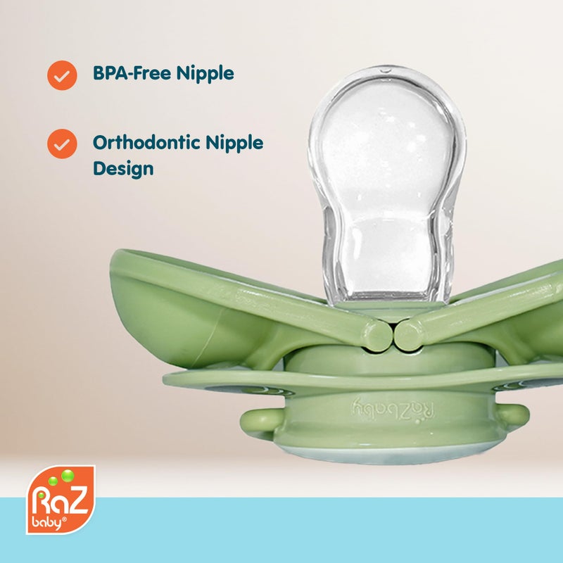 RaZbaby Keep-It-Kleen Baby Pacifier 2-Pack Closes When Dropped - BPA-Free Silicone Orthodontic Nipple, Ideal for Travel, Nipple Stays Clean, 0-36 Months - Grey/Blue - Image 4