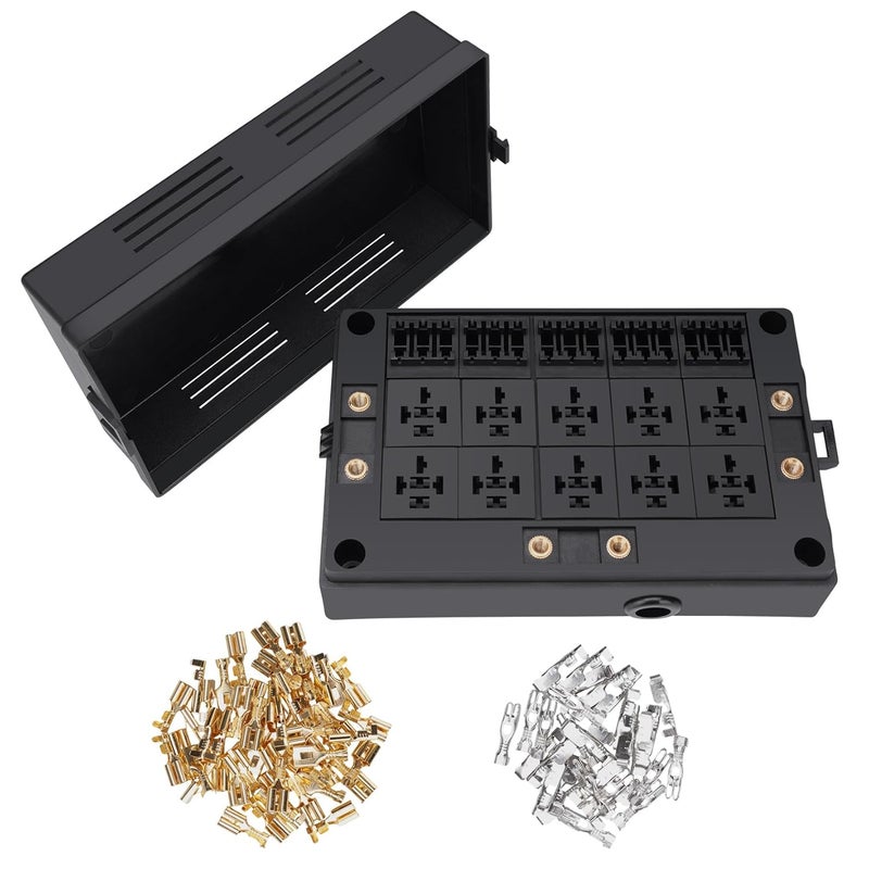Weasch 12V Fuse Relay Box with 10 Relay Slots and 15 ATC/ATO Fuse Holder for Cars, Trucks, Marine, and Boats - Image 1