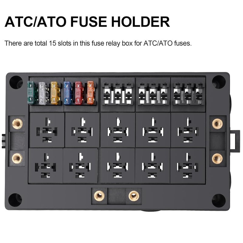 Weasch 12V Fuse Relay Box with 10 Relay Slots and 15 ATC/ATO Fuse Holder for Cars, Trucks, Marine, and Boats - Image 4