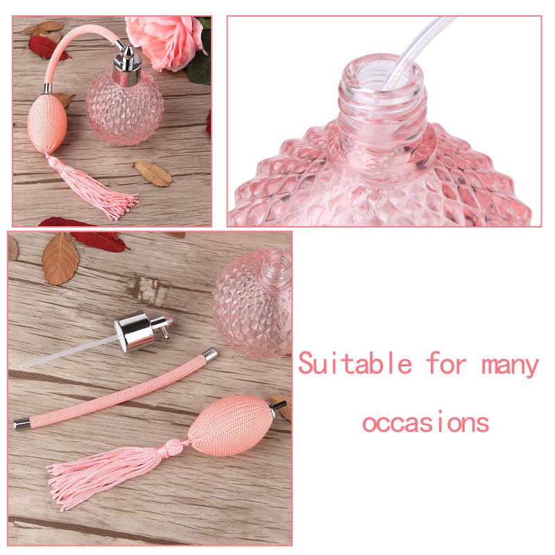 Lamoutor Vintage Perfume Spray Bottle 100Ml Pink Vintage Refillable Perfume Bottle With Long Tassel - Image 3