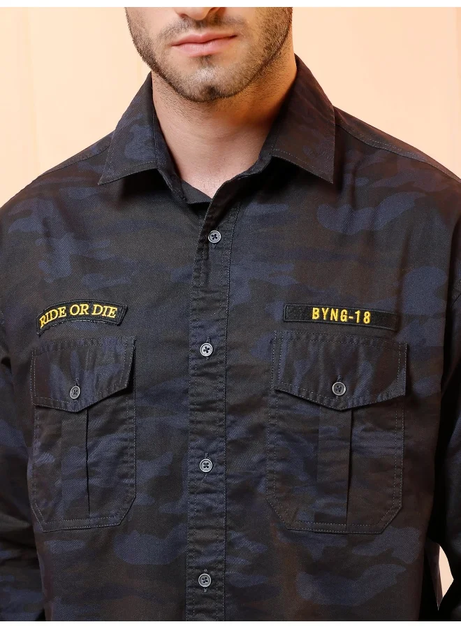 بيونغ قميص أزرق مموه رجالي
