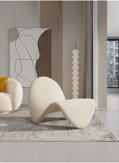 Merry Moments White Boucle Armchair Tongue Shape Armchair Upholstered Armchair Lounge Chair Sofa Chair Dining Chair Makeup Chair for Bedroom Living Dining Retail H64xW78xL96 cm  - Image 1