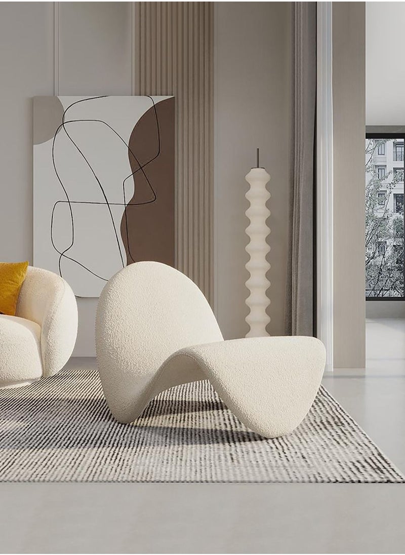 Merry Moments White Boucle Armchair Tongue Shape Armchair Upholstered Armchair Lounge Chair Sofa Chair Dining Chair Makeup Chair for Bedroom Living Dining Retail H64xW78xL96 cm  - Image 1