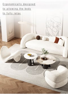 Merry Moments White Boucle Armchair Tongue Shape Armchair Upholstered Armchair Lounge Chair Sofa Chair Dining Chair Makeup Chair for Bedroom Living Dining Retail H64xW78xL96 cm  - Image 4
