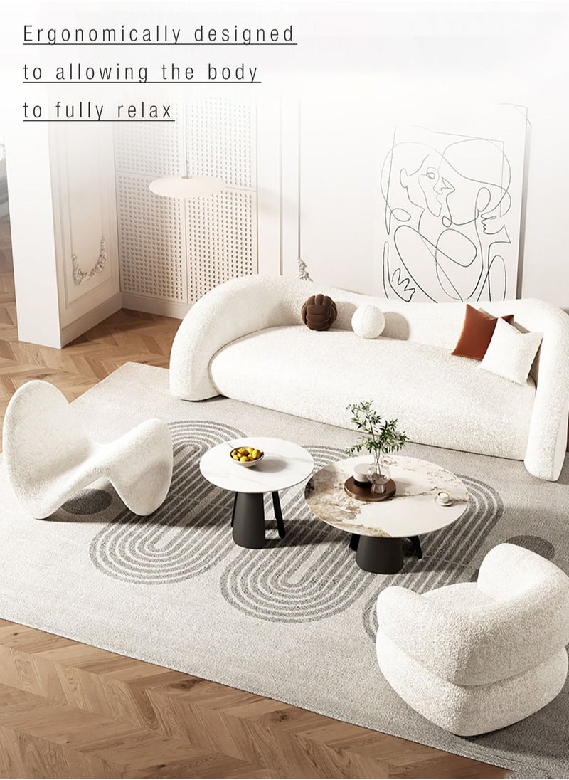Merry Moments White Boucle Armchair Tongue Shape Armchair Upholstered Armchair Lounge Chair Sofa Chair Dining Chair Makeup Chair for Bedroom Living Dining Retail H64xW78xL96 cm  - Image 4