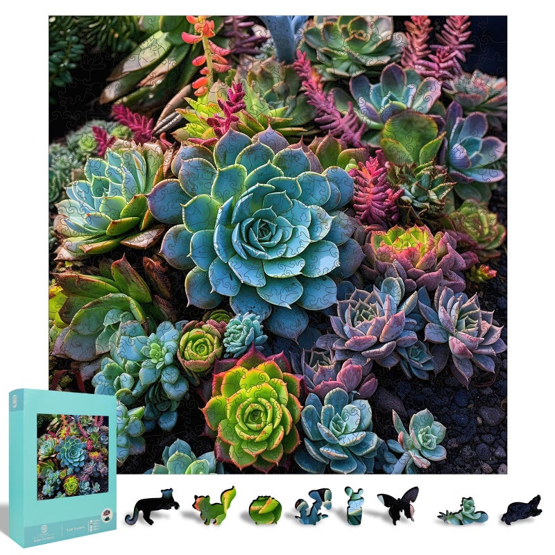 Mys Aurora Wooden Puzzles for Adults 500 Pieces Succulent Plant Jigsaw Puzzles with Unique Shapes 5MM Thick LaserCut Pieces Box Family Puzzle Games for Kids and Adults - Image 3