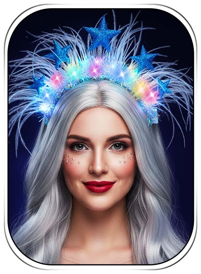 ووي طوق رأس مضيء على شكل نجوم من Woeoe، طوق شعر متوهج بإضاءة LED، إكسسوارات شعر مزينة بالريش للحفلات والمناسبات الخاصة بالنساء - Image 1