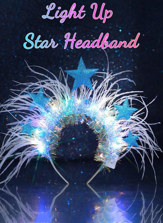 ووي طوق رأس مضيء على شكل نجوم من Woeoe، طوق شعر متوهج بإضاءة LED، إكسسوارات شعر مزينة بالريش للحفلات والمناسبات الخاصة بالنساء - Image 3