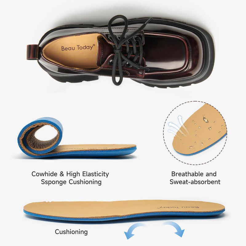 BEAU TODAY Chunky Oxfords, Platform Oxford Shoes, Classic Lace Up Leather Shoes, Comfortable Business Lug Sole Work Office Womens Shoes Wine US 7 - Image 5