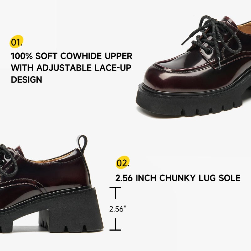 BEAU TODAY Chunky Oxfords, Platform Oxford Shoes, Classic Lace Up Leather Shoes, Comfortable Business Lug Sole Work Office Womens Shoes Wine US 7 - Image 4