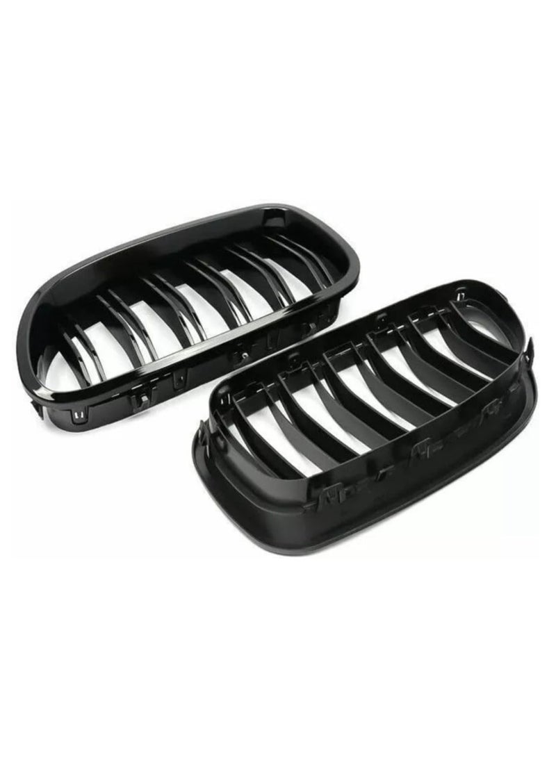 بي إم دبليو غطاء أمامي أسود لامع لسيارة BMW، شبكة أمامية لامعة بخطين تناسب BMW F10 528i 535i 550i M5 2010-2016، شبكة أمامية سوداء لامعة، مزدوج يناسب F10 M5 - Image 2