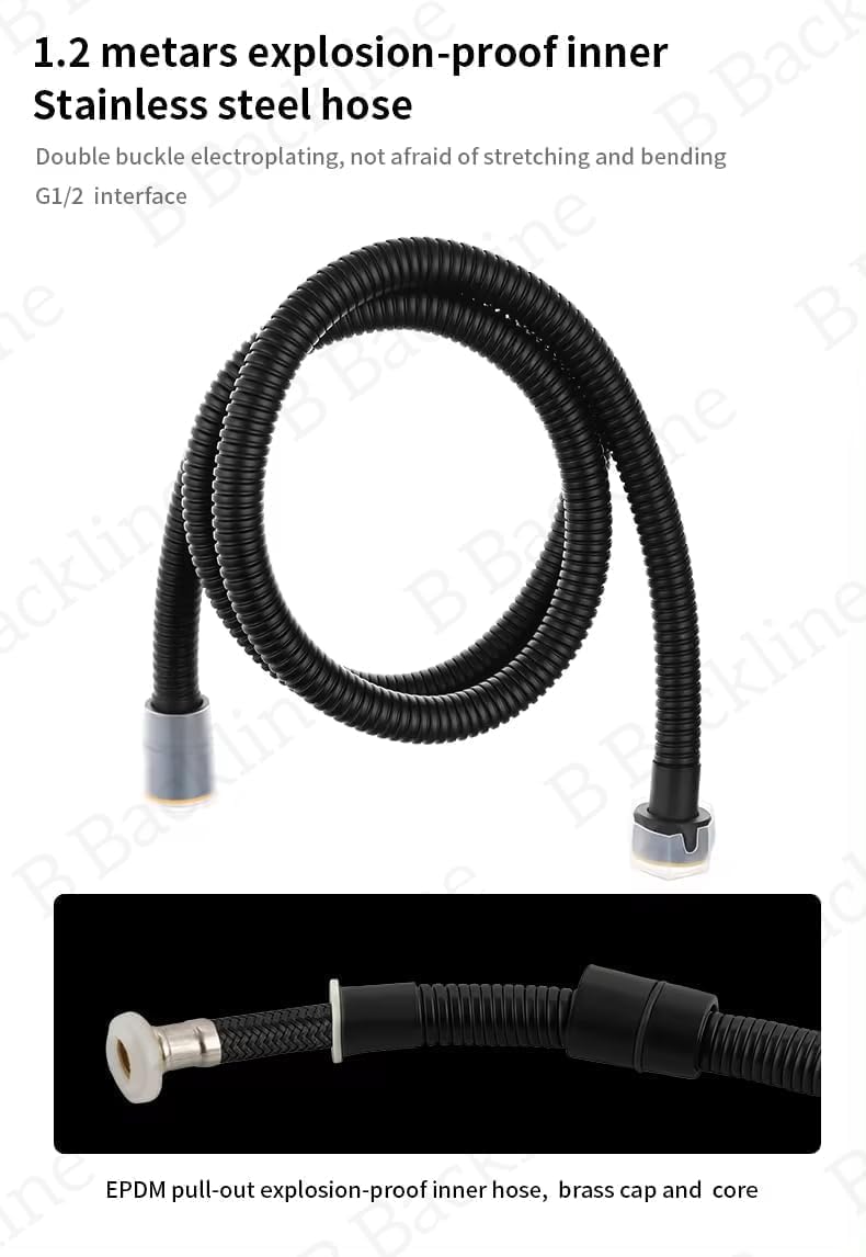 B Backline Jet Spray Pipe for Toilet | High Pressure Health Faucet for Toilets | Jet Spray with 1.2 Mtr Flexible Hose Pipe and Wall Hook | Water Saving Nozzle (Black Matt) - Image 3