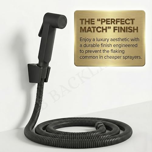B Backline Jet Spray Pipe for Toilet | High Pressure Health Faucet for Toilets | Jet Spray with 1.2 Mtr Flexible Hose Pipe and Wall Hook | Water Saving Nozzle (Black Matt) - Image 2