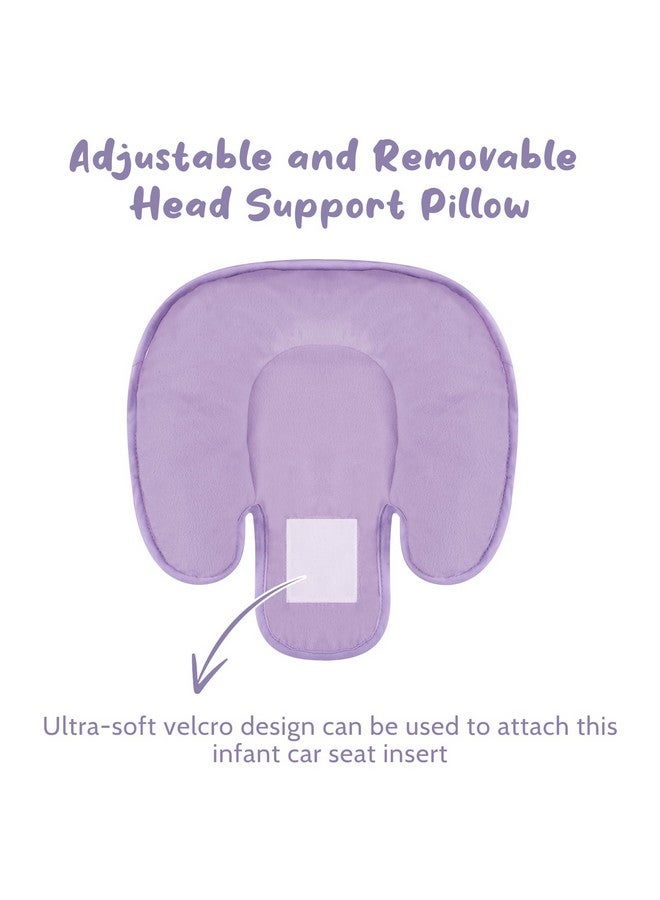 GFU 2 in 1 Infant Car Seat Insert Head and Body Support Set, Reversible Newborn Insert for Carseat with 3 Extra Strap Paddings, Soft Stroller Cushion Pillow Insert Girls, Fits for Stroller, Swing, Purple - Image 2
