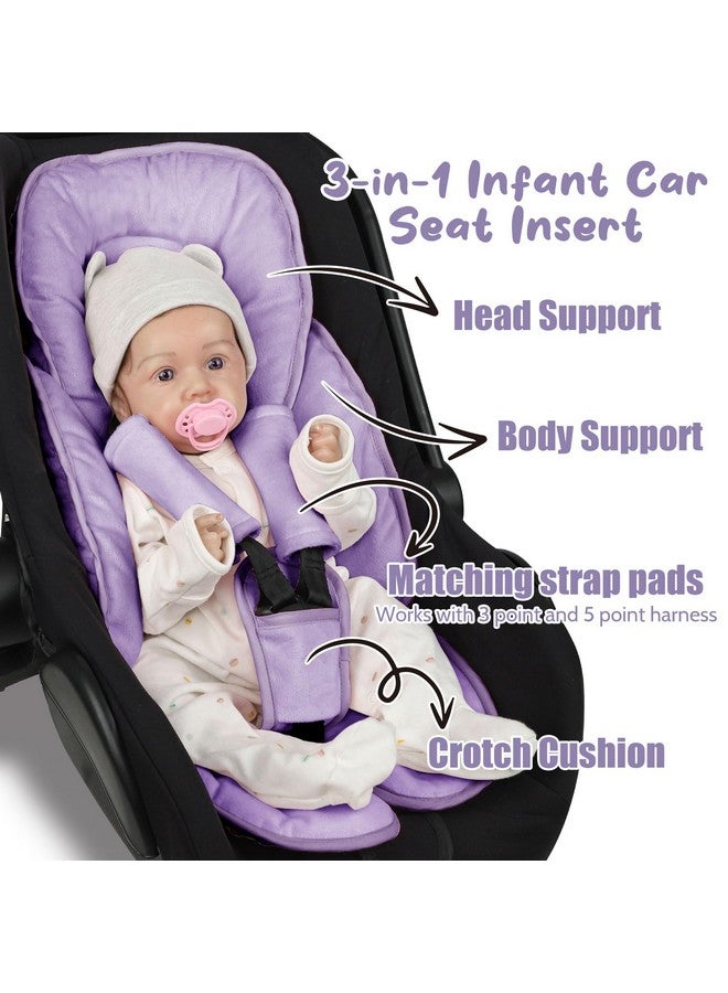 GFU 2 in 1 Infant Car Seat Insert Head and Body Support Set, Reversible Newborn Insert for Carseat with 3 Extra Strap Paddings, Soft Stroller Cushion Pillow Insert Girls, Fits for Stroller, Swing, Purple - Image 3