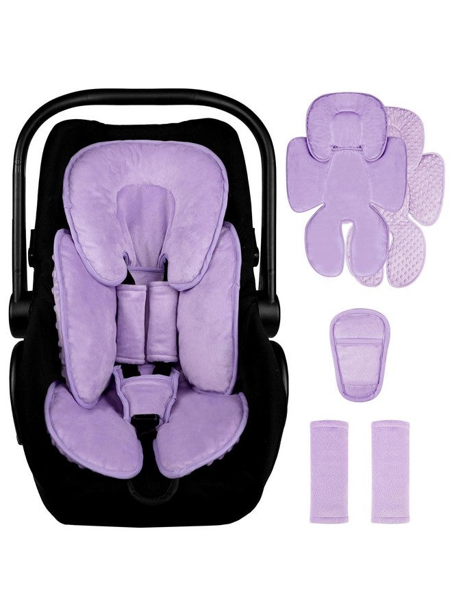 GFU 2 in 1 Infant Car Seat Insert Head and Body Support Set, Reversible Newborn Insert for Carseat with 3 Extra Strap Paddings, Soft Stroller Cushion Pillow Insert Girls, Fits for Stroller, Swing, Purple - Image 1
