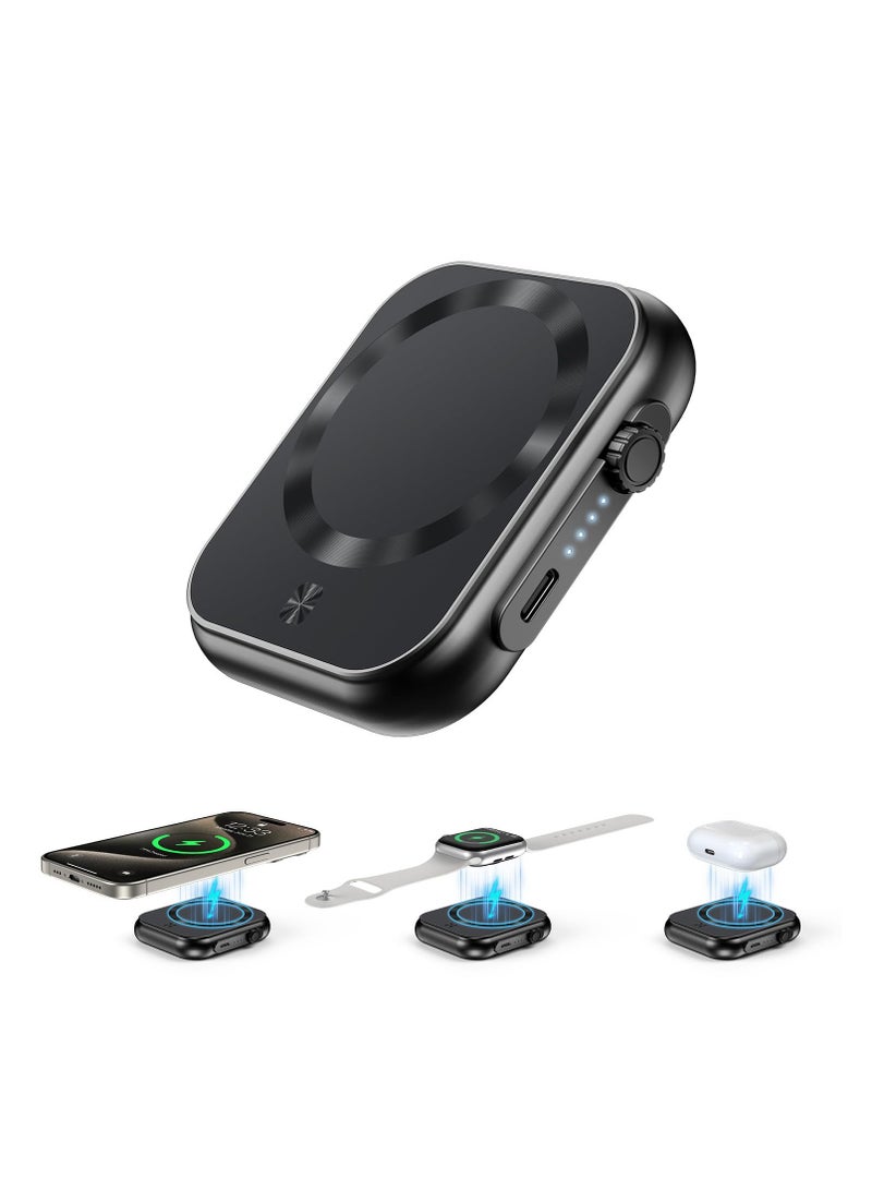سيوسي Magnetic Portable Charger, 5000mAh Wireless Magnetic Power Bank, Smallest 3-in-1 Magsafe Power Bank, 22.5W Fast Charging USB-C Magsafe Battery Pack for iPhone 15/14/13 Series and more, Airpods - Image 1