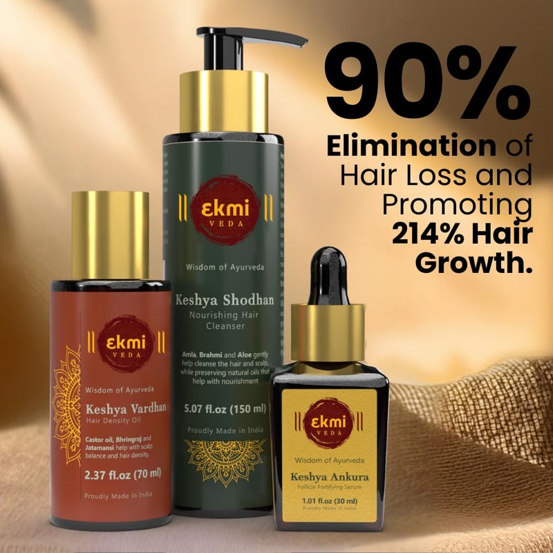 EKMIVEDA Hair Growth Set With Ayurvedic Herbs- Amla, Bhringraj, Castor, Rosemary For Hair Growth. Sulfate Free Hair Thickening Product,3 Pcs - Oil, Shampoo & Serum, 8.45 Fl Oz - Image 2