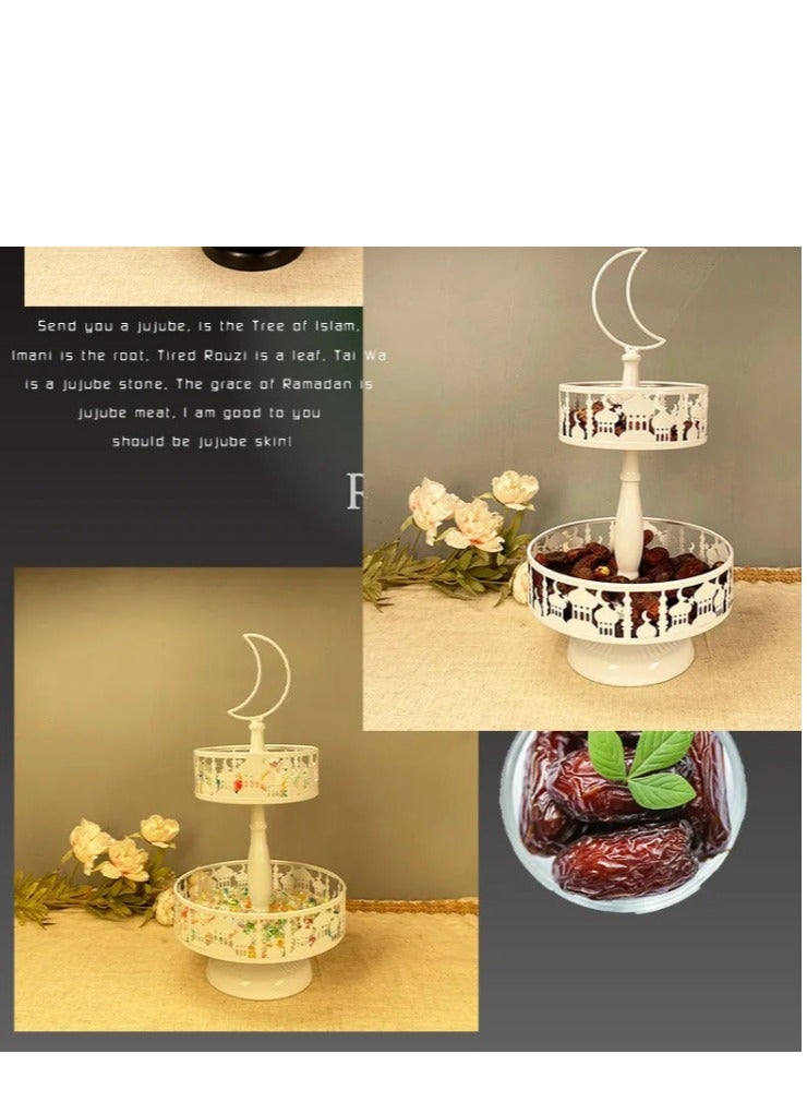 XiuWoo طقم صينية رمضان المنزلية ذات الطبقتين - صينية حديدية مميزة لحلويات رمضان - رف كعك قابل للإزالة - مستلزمات الحفلات - Image 2