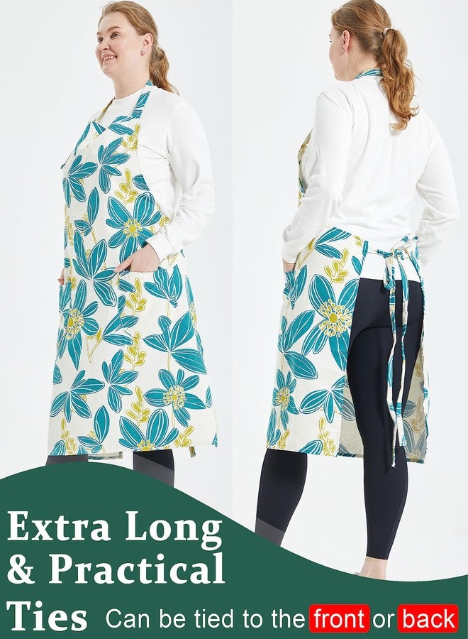 APRONNER Cotton Linen Baking Plus Size Aprons for Women with Pockets Kitchen Cooking 2X-3X Pistil Petal - Image 5
