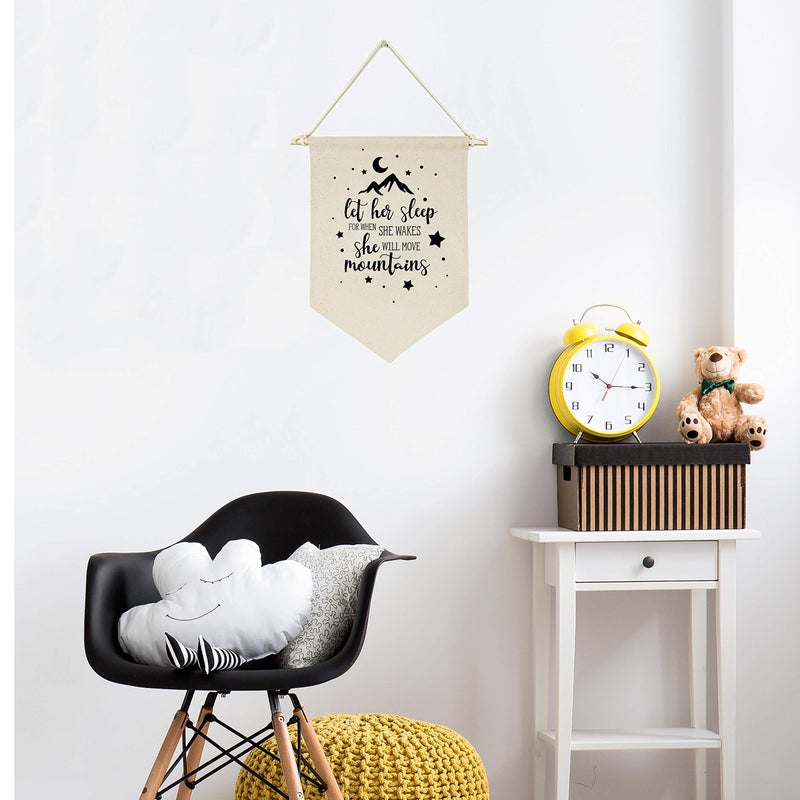 Topthink Let Her Sleep, for When She Wakes, She Will Move Mountains -Canvas Hanging Flag Banner Wall Sign Decor Gift for Baby Kids Girl Nursery Teen Room Front Door - Moon Star - Image 3