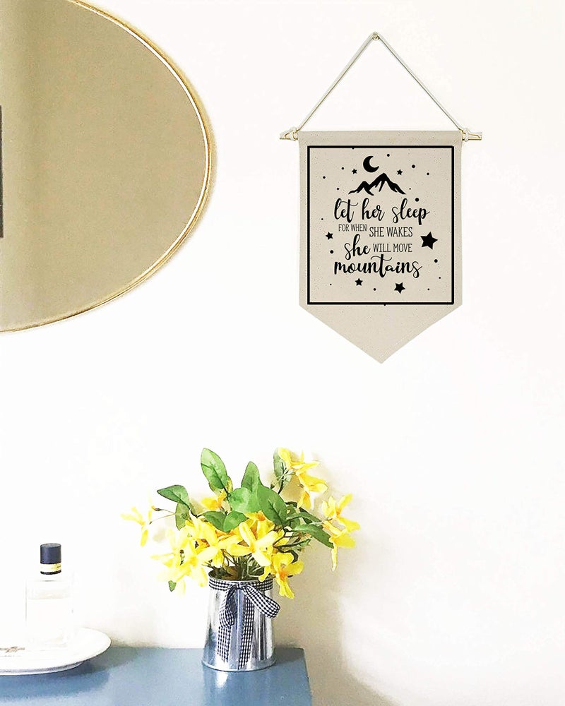 Topthink Let Her Sleep, for When She Wakes, She Will Move Mountains -Canvas Hanging Flag Banner Wall Sign Decor Gift for Baby Kids Girl Nursery Teen Room Front Door - Moon Star - Image 2