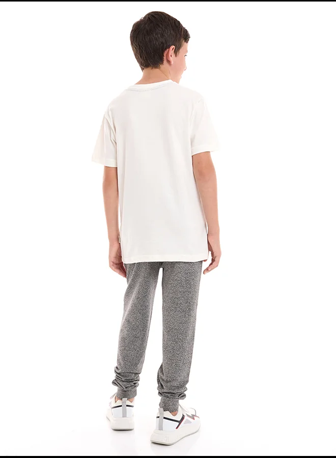 victor and jane Boys' 2-Piece 100% Cotton T-Shirt & Jogger Set (6-12 Years) - Off-White - Black
