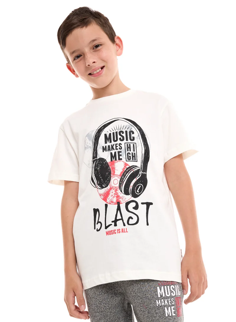 victor and jane Boys' 2-Piece 100% Cotton T-Shirt & Jogger Set (6-12 Years) - Off-White - Black