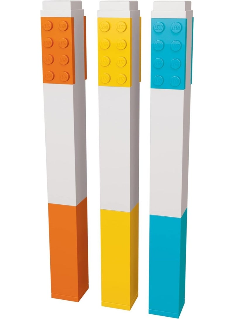 LEGO IQ Highlighter Markers 3-Pack – Yellow, Orange & Blue Chisel Tip Pens with 2x4 Building Bricks, Buildable Stationery Set for Kids & Adults - Image 3