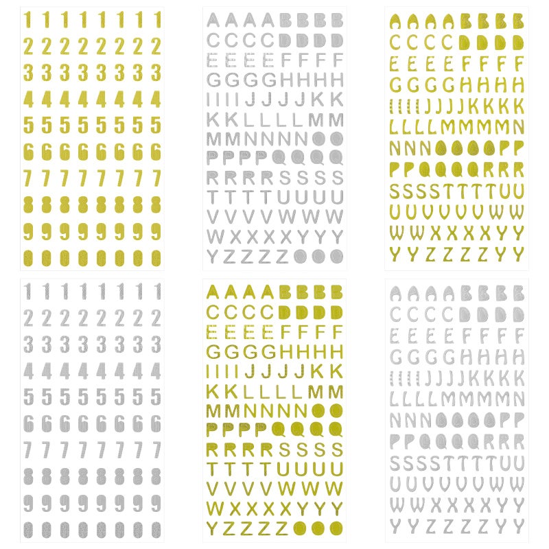 EORTA 6 Sheets 04inch Letters Sticker Small SelfAdhesive Alphabet Number Stickers GoldSilver Perfect for Epoxy Resin Casting DIY Crafts Scrapbook