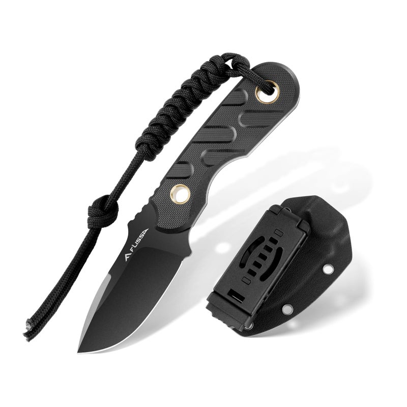 FLISSA Fixed Blade Knife, 7 Inch Full Tang Hunting Knife with Kydex Sheath and Emergency Rope, Tactical Knife with G10 Handle for Survival, Camping, Hiking(Black) - Image 1