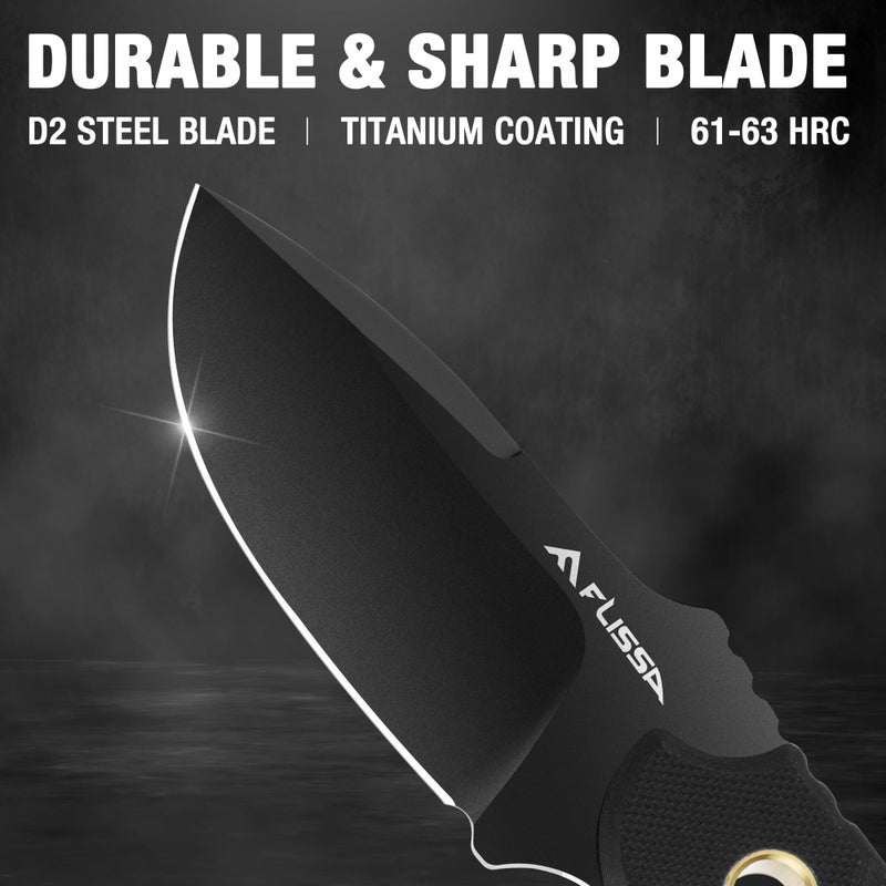 FLISSA Fixed Blade Knife, 7 Inch Full Tang Hunting Knife with Kydex Sheath and Emergency Rope, Tactical Knife with G10 Handle for Survival, Camping, Hiking(Black) - Image 2