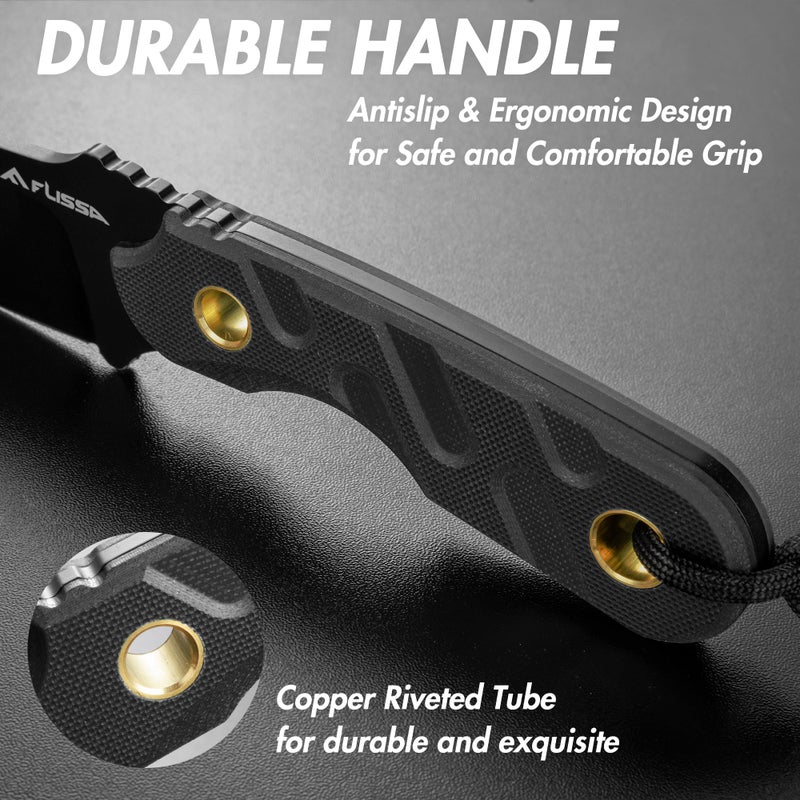 FLISSA Fixed Blade Knife, 7 Inch Full Tang Hunting Knife with Kydex Sheath and Emergency Rope, Tactical Knife with G10 Handle for Survival, Camping, Hiking(Black) - Image 3