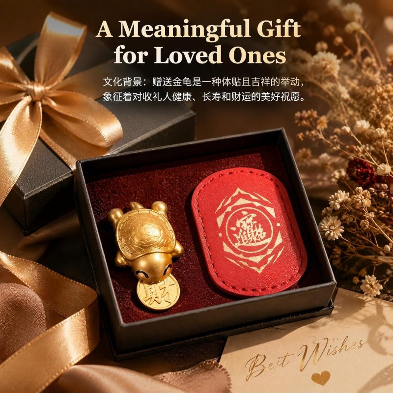 Golden Turtle Charm Coin-Biting Turtle Wallet Purse Decoration - Compact Gold Keepsake for Everyday Carry - Image 3