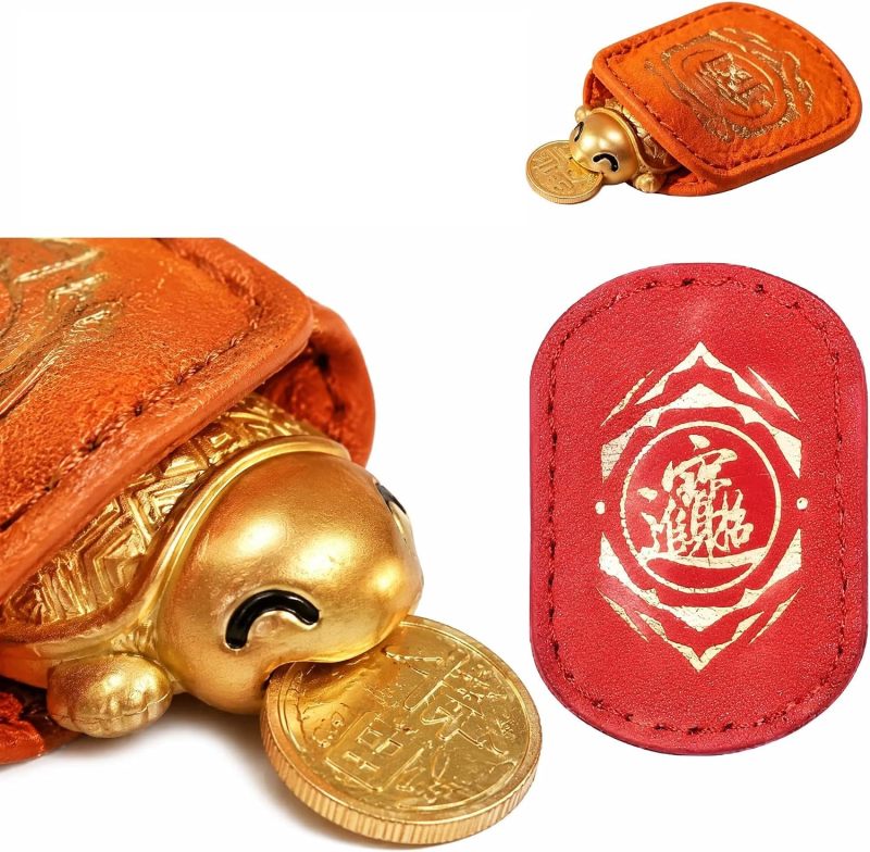 Golden Turtle Charm Coin-Biting Turtle Wallet Purse Decoration - Compact Gold Keepsake for Everyday Carry - Image 2