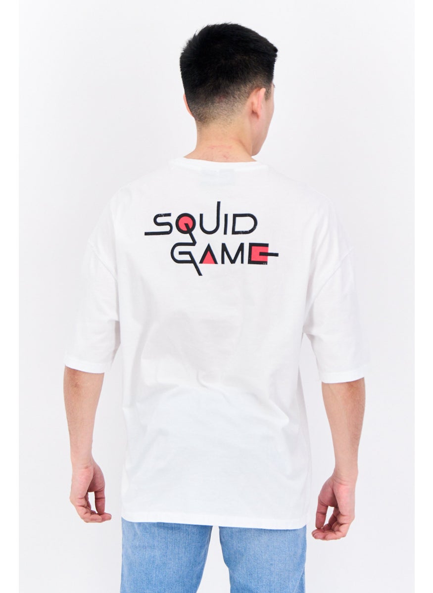 Bershka Men Crew Neck Short Sleeves Squid Game Print T-Shirt, White Combo  - Image 3