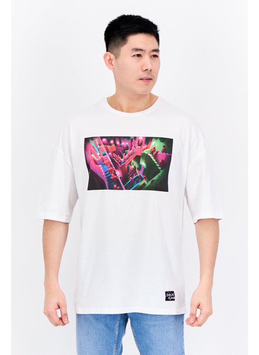 Bershka Men Crew Neck Short Sleeves Squid Game Print T-Shirt, White Combo  - Image 1