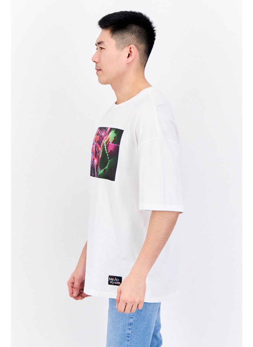 Bershka Men Crew Neck Short Sleeves Squid Game Print T-Shirt, White Combo  - Image 2