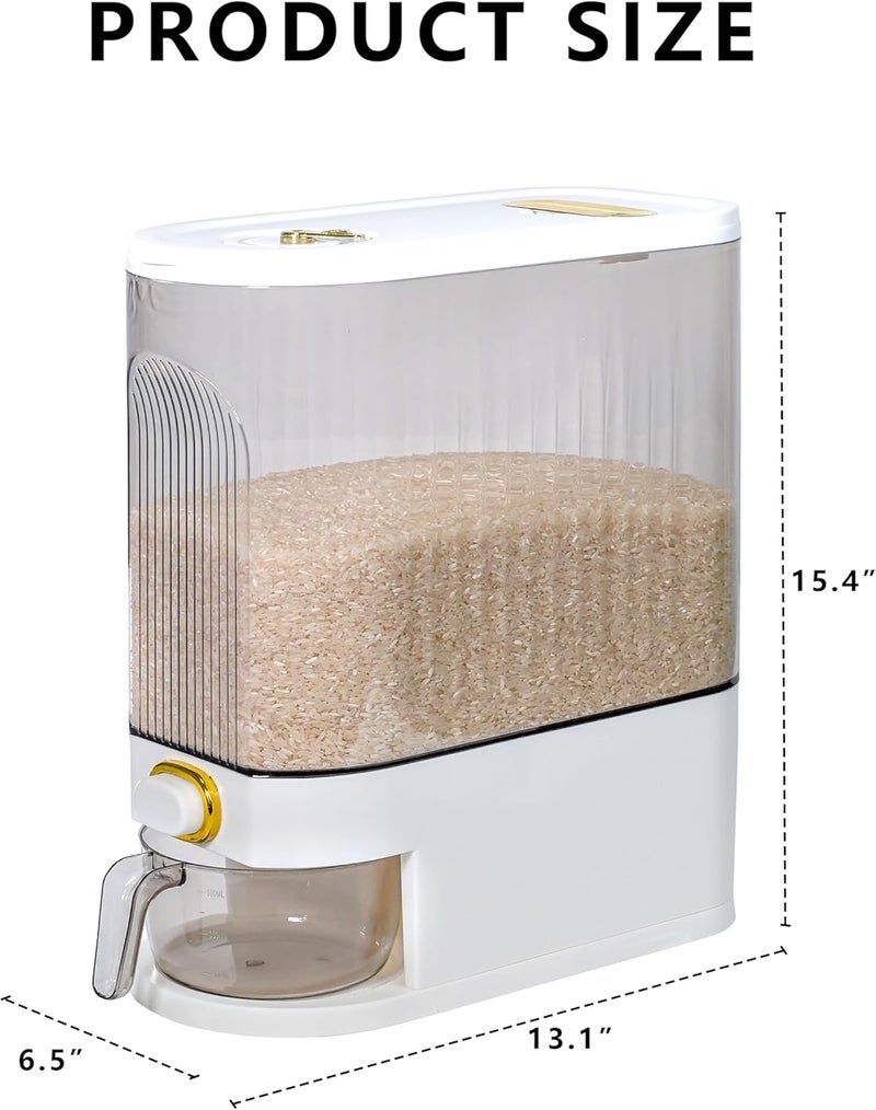 BERGFBV Rice Storage Container 10kg, Clear Food Grain Dispenser with Date Dial & Measuring Cup, Space-Saving Organizer for Rice, Cereal, Pet Food, Pasta - Image 2