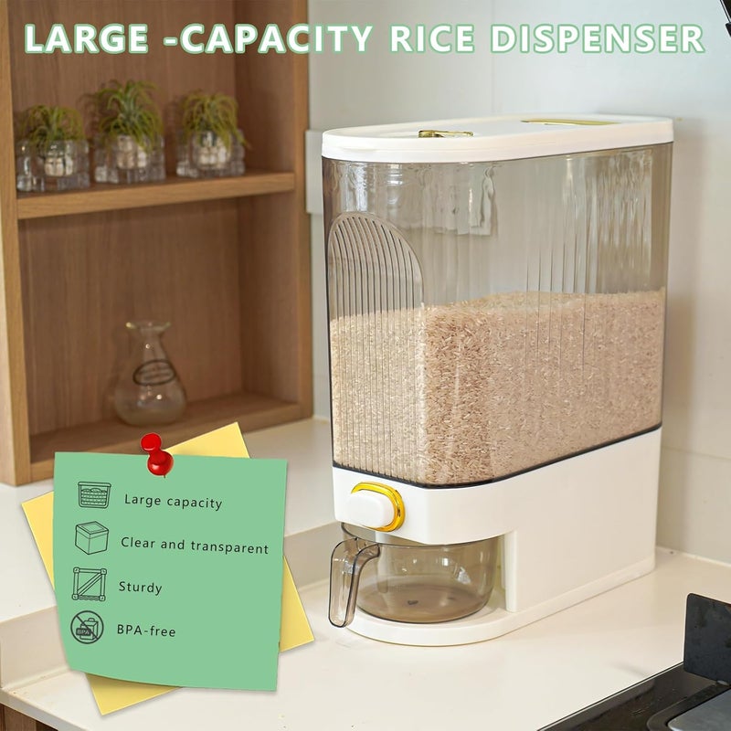 BERGFBV Rice Storage Container 10kg, Clear Food Grain Dispenser with Date Dial & Measuring Cup, Space-Saving Organizer for Rice, Cereal, Pet Food, Pasta - Image 4