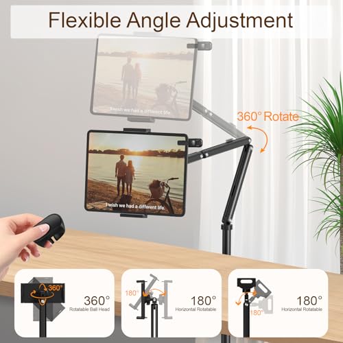 Houele Tablet Floor Stand with Remote Page Turner, iPad Floor Stand Kindle Holder with Removable Tray for Bed, Height Adjustable Tablet Mount iPad Holder for 4.7" -15.6" Kindles iPads and Phones - Image 2