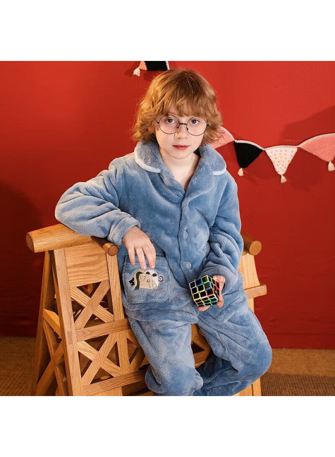 Fenton Fenteng Children's Pajamas For Boys, Flannel Cartoon Autumn Winter Lapel Boys' Sleepwear Loungewear Q9983740951 - Image 3