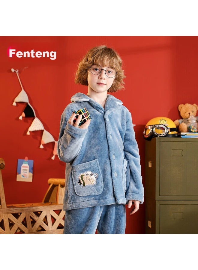 Fenton Fenteng Children's Pajamas For Boys, Flannel Cartoon Autumn Winter Lapel Boys' Sleepwear Loungewear Q9983740951 - Image 1
