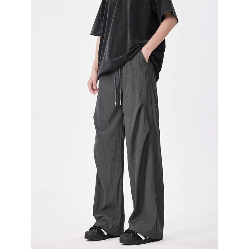 American Style Quick-Drying Casual Pants Boys Summer High Street Trendy Brand Pleated Parachute Pants Outdoor Wide-Leg Charge Pants - Image 1