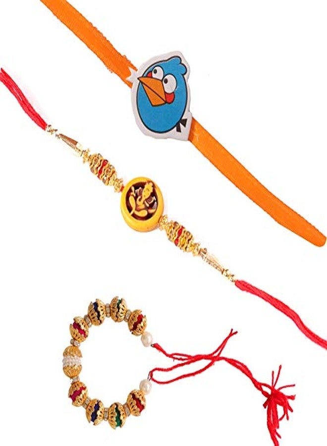 Suninow Designer Orange Lord Ganesha BHAIYA BHABHI Kids Rakhi Set