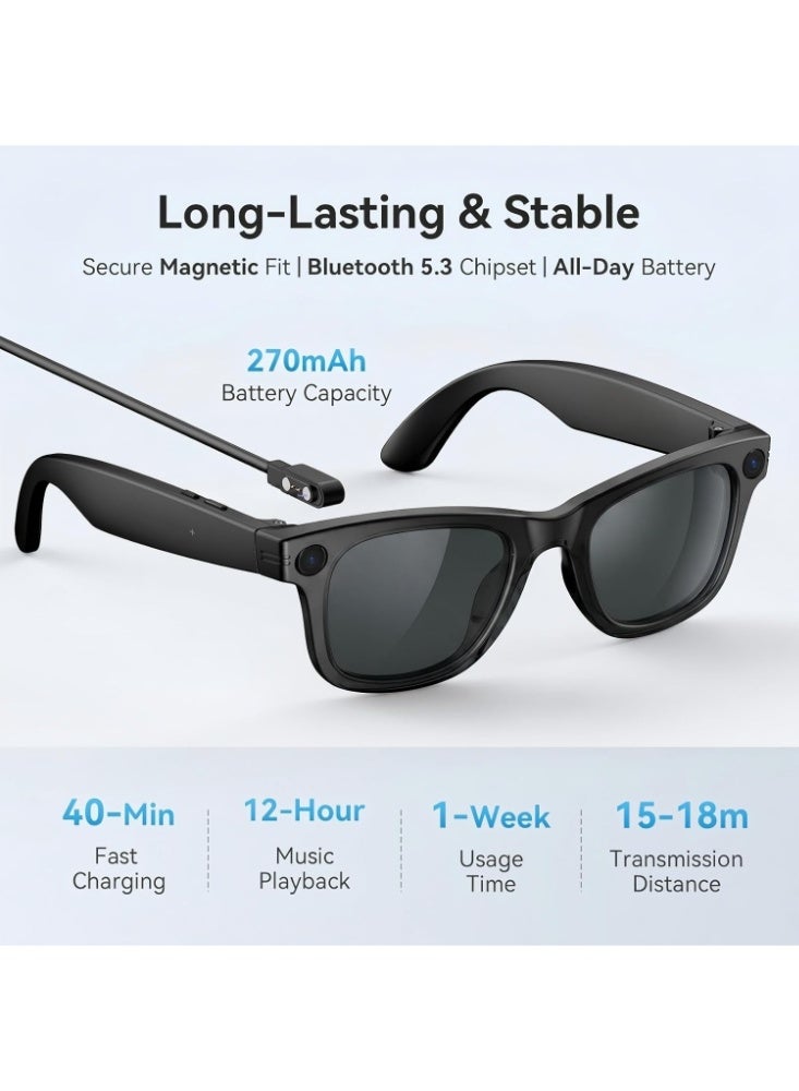 MUNTAQI AI Camera Glasses 1080P/30fps Video Recorder Smart Eyewear – 2K Photo, ENC Dual Mic Clear Calls, 24/7 AI Assistant, 16GB Storage, WiFi 6 & BLE 5.4 Lightweight Wearable Tech Glasses - Image 2