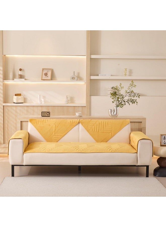 House of Quirk Sofa Covers Velvet Herringbone Chenille Fabric Furniture Protector 1/2/3/4 Seater Sofa Cover Slipcovers Anti-Slip Stretch Seat Mat (Four Seater, Yellow, 70x210cm) - Image 2